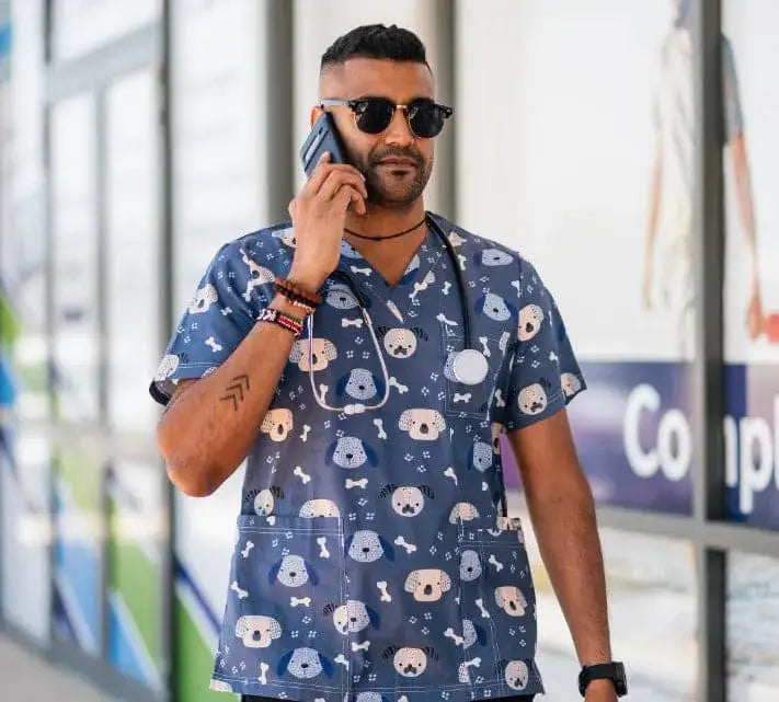 Softies Unisex Dog & Bone Scrubs Top DNBT01 Simply Scrubs Australia